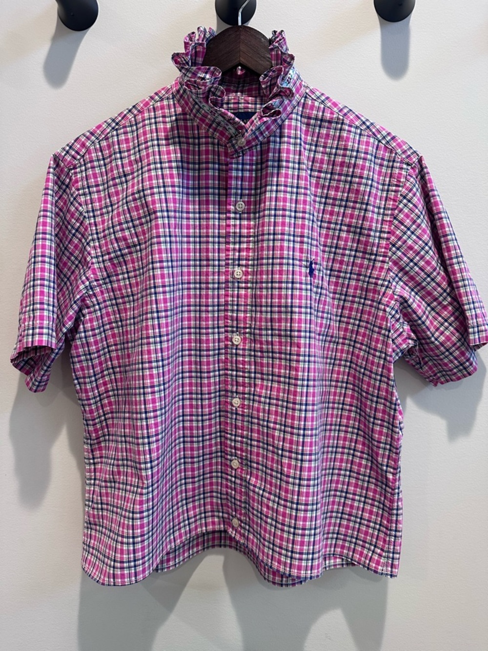 Ralph Lauren Reworked OOAK Ruffle Collar Plaid Top | Scandinavian Ribbon | Large - Picture 5 of 9